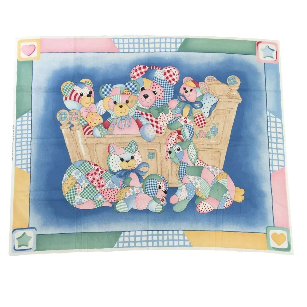 Vtg Helen Paule Calico Critters Fabric Panel Baby Blanket 44x35